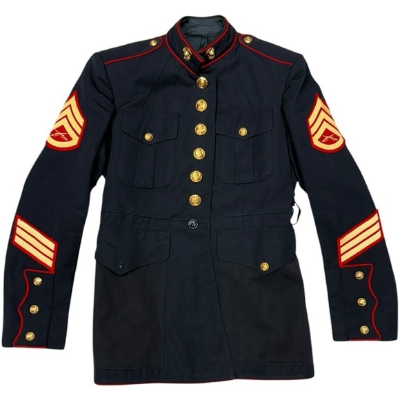 Vintage 1970s US Marine Corps Staff Sergeant E6 Dress Blues Jacket w Belt Buckle - Picture 1 of 14